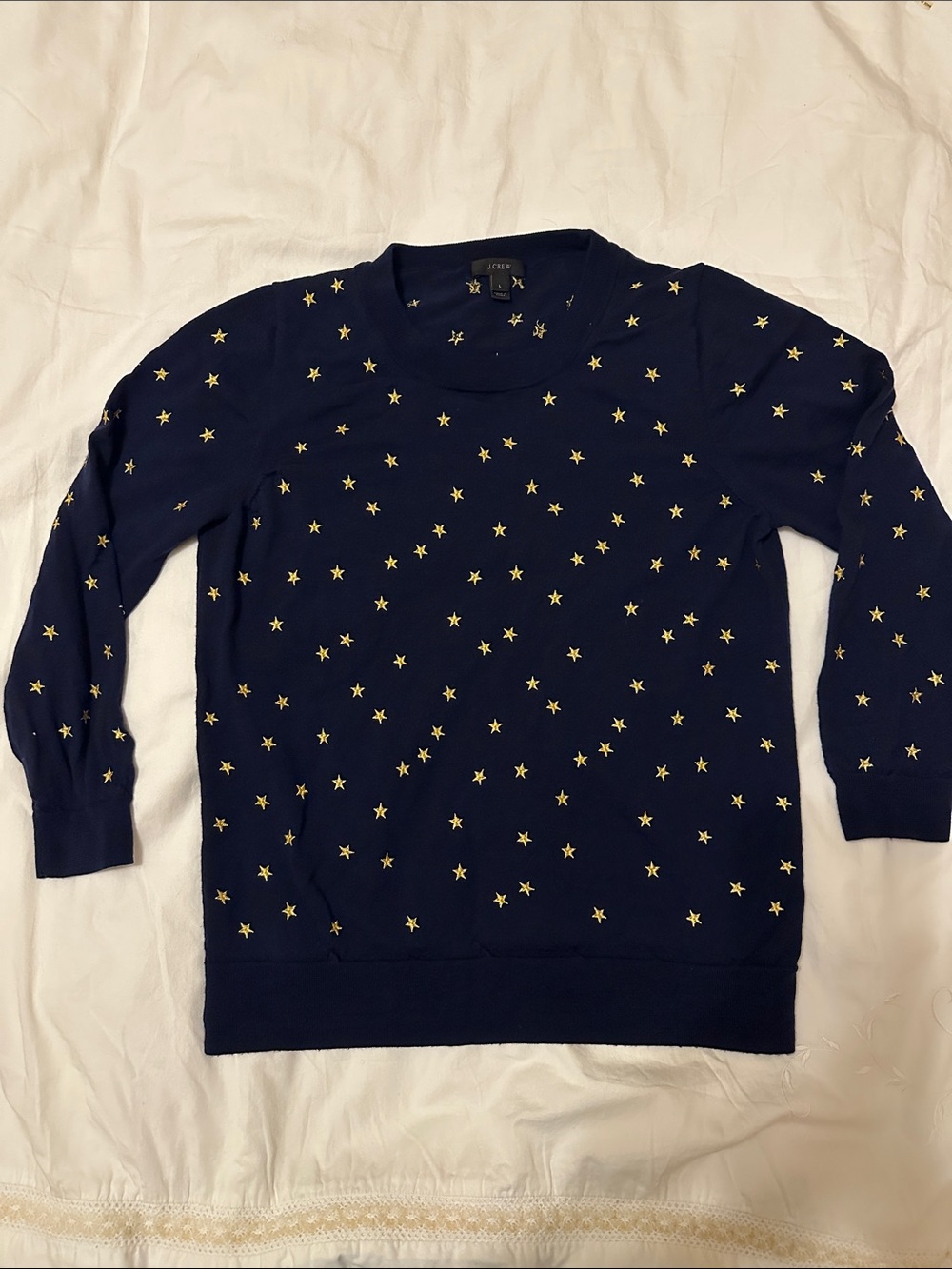 J. Crew Navy Sweater with Gold Star Accents